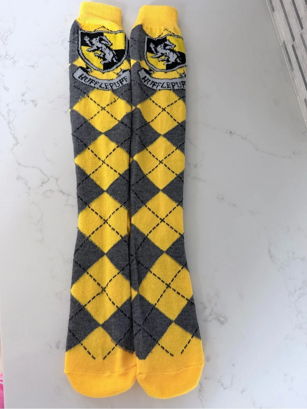 Hufflepuff Argyle Crew Socks - Yellow & Gray